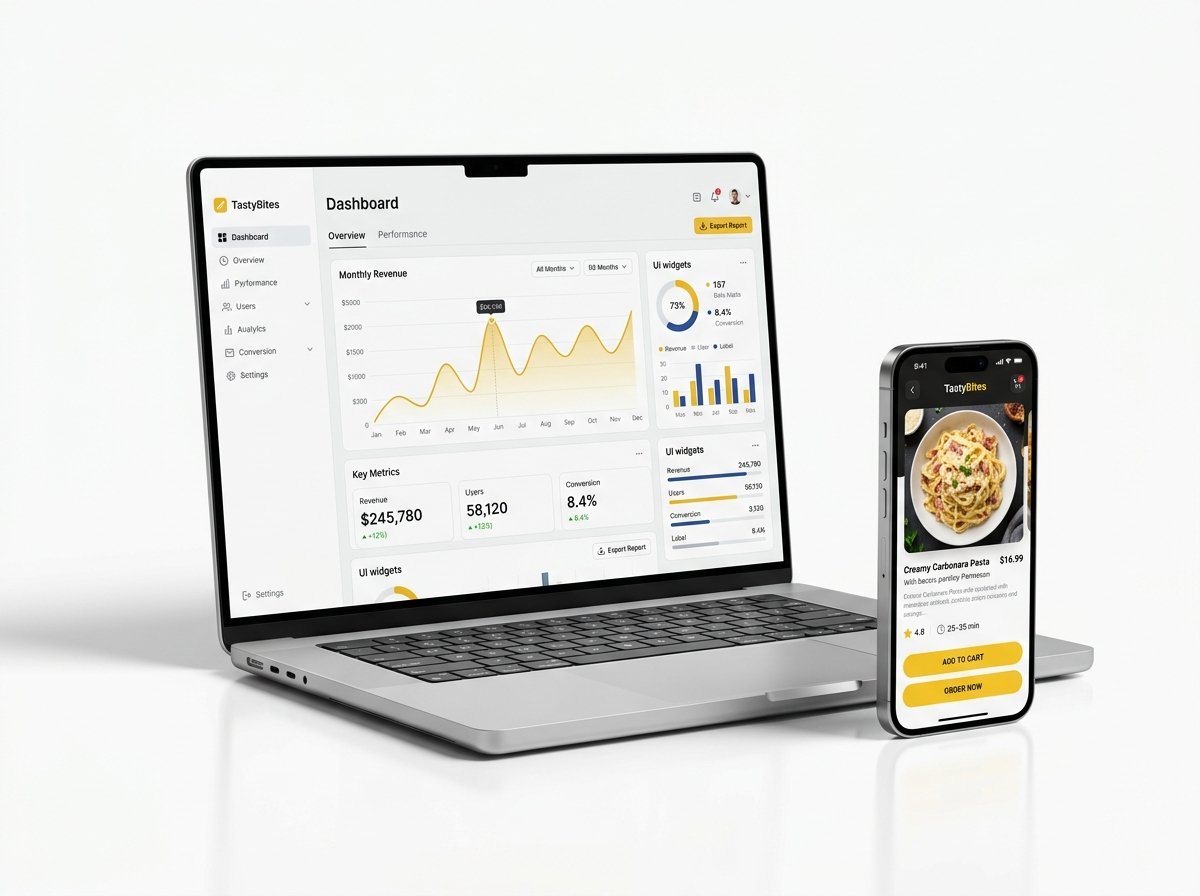 3D Laptop and Mobile App Digital Products Mockup